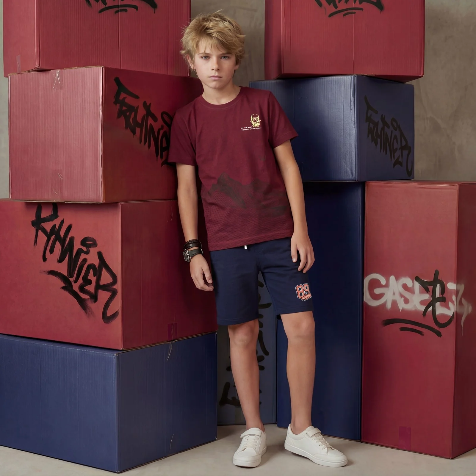 Kid's Wine Slim Fit Printed T-Shirts - Image 3
