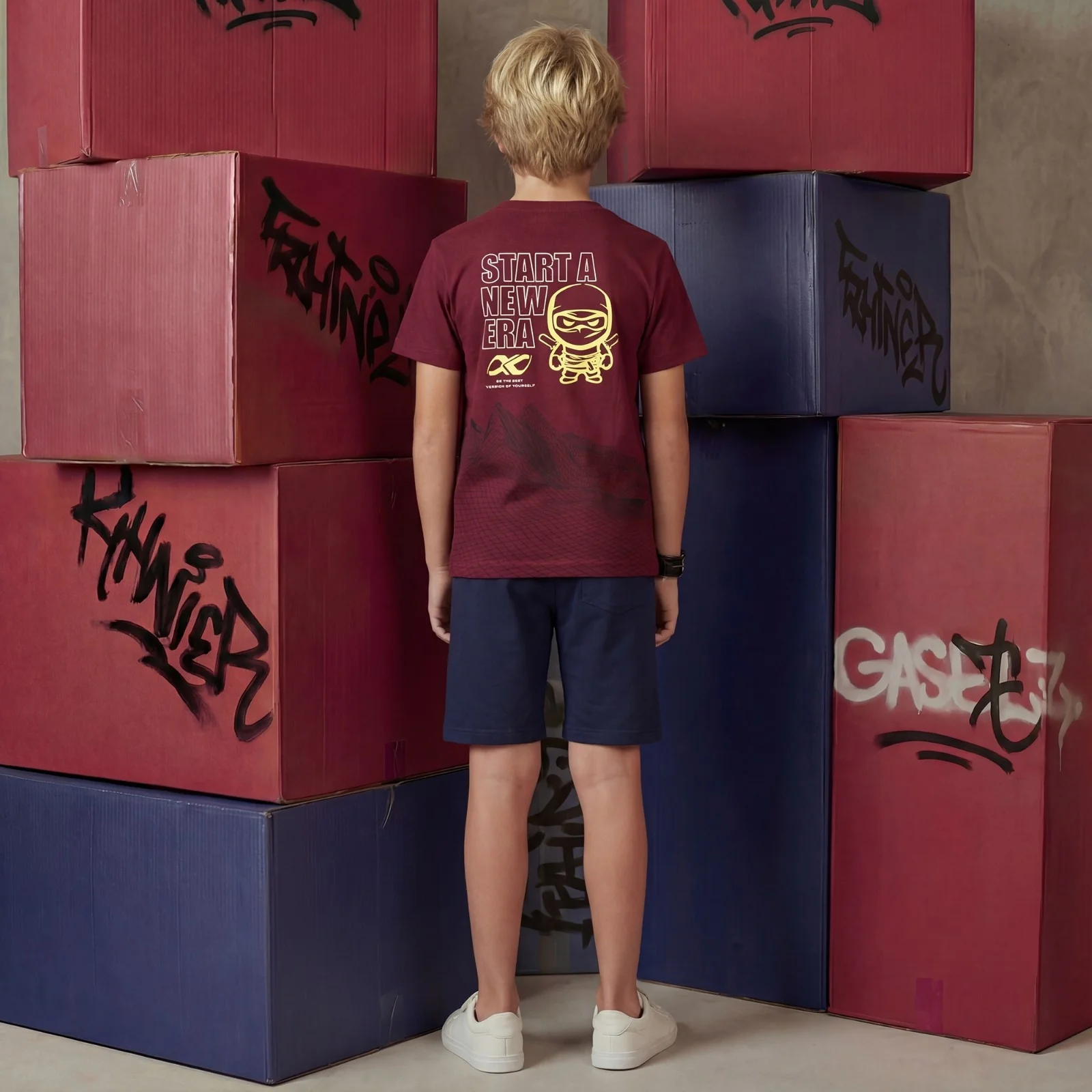 Kid's Wine Slim Fit Printed T-Shirts - Image 4