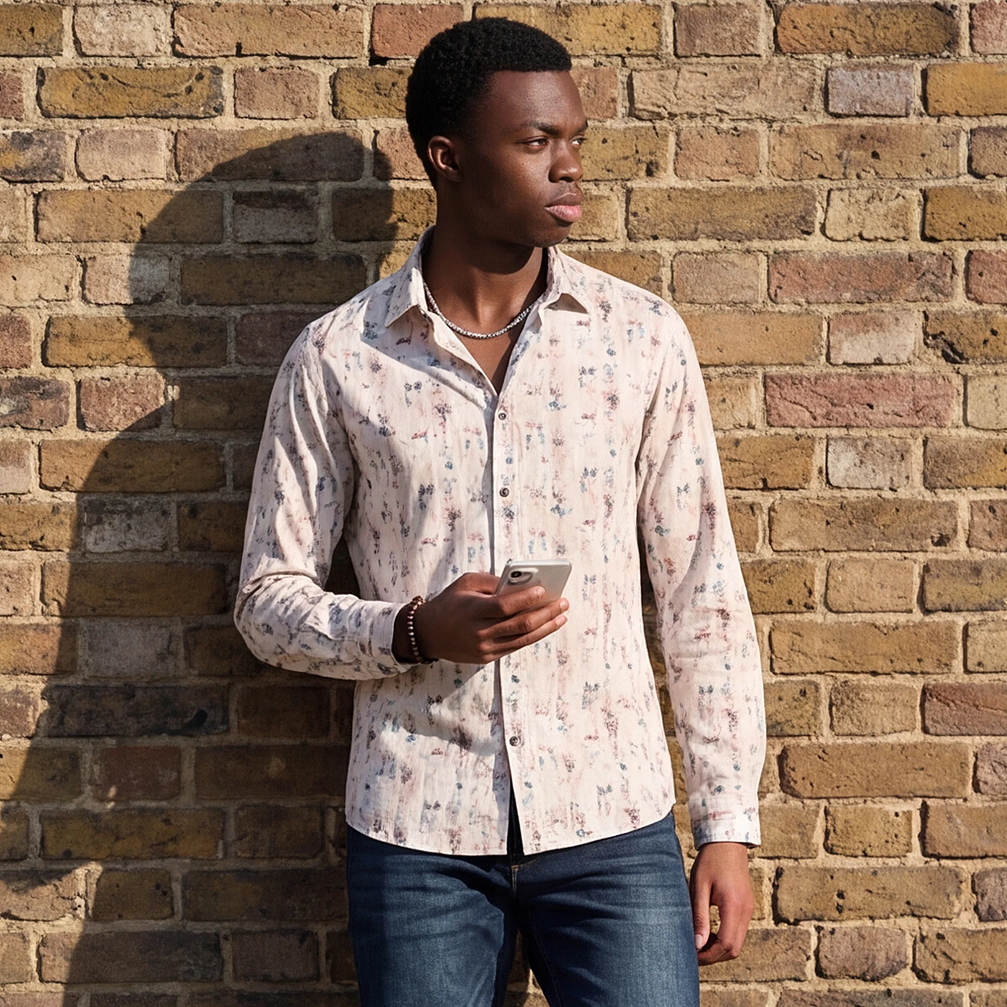 Full sleeves Slim Fit Beige All-Over Distressed texture Stripe Print Shirt - Image 2