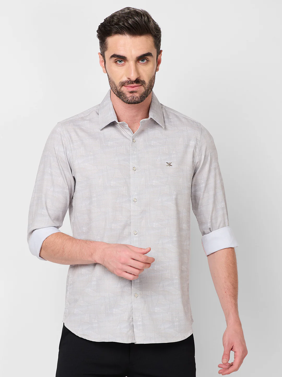 Full Sleeves Slim Fit Beige all-over Tonal Camau print Shirt - Image 3