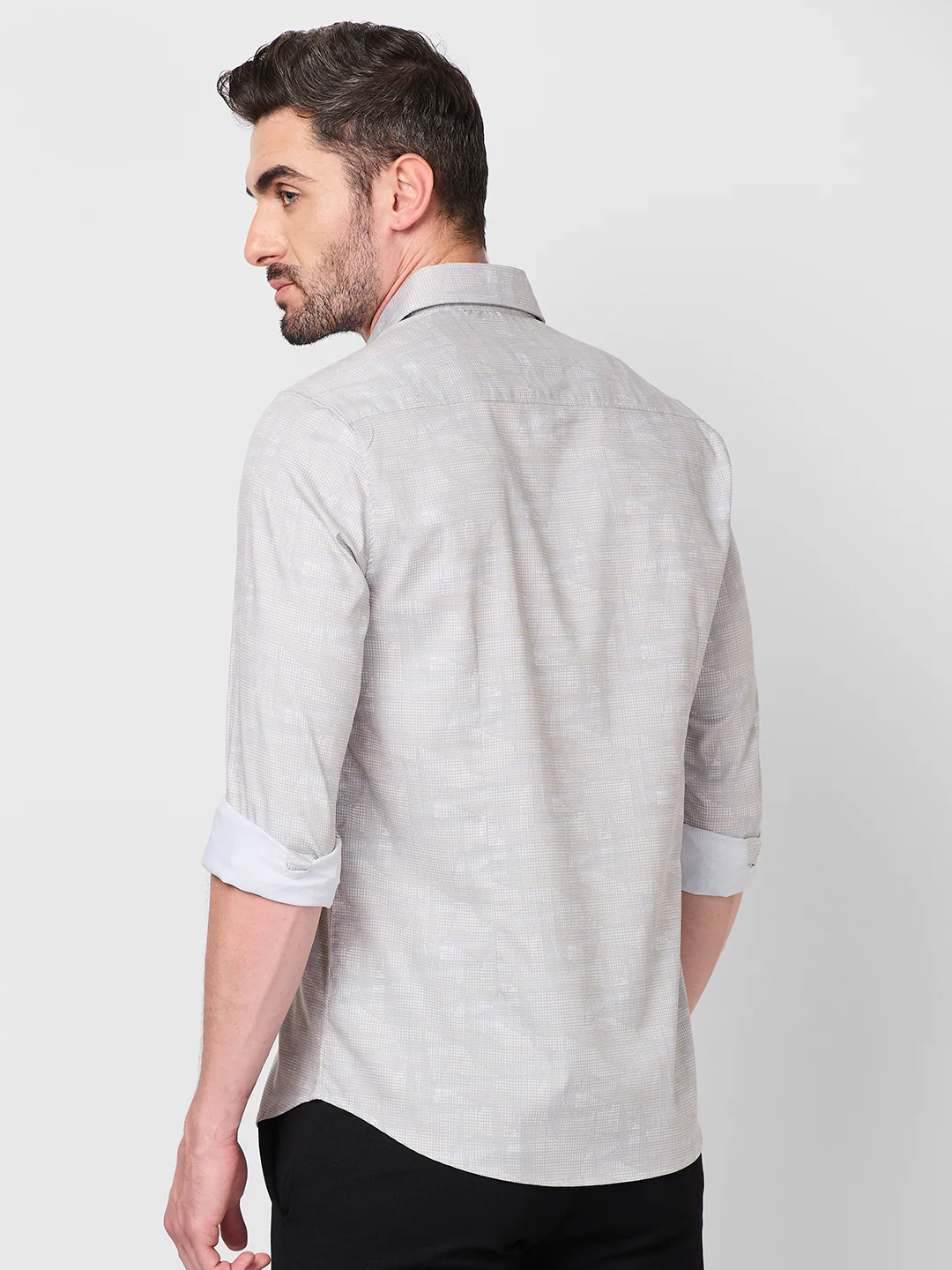 Full Sleeves Slim Fit Beige all-over Tonal Camau print Shirt - Image 5