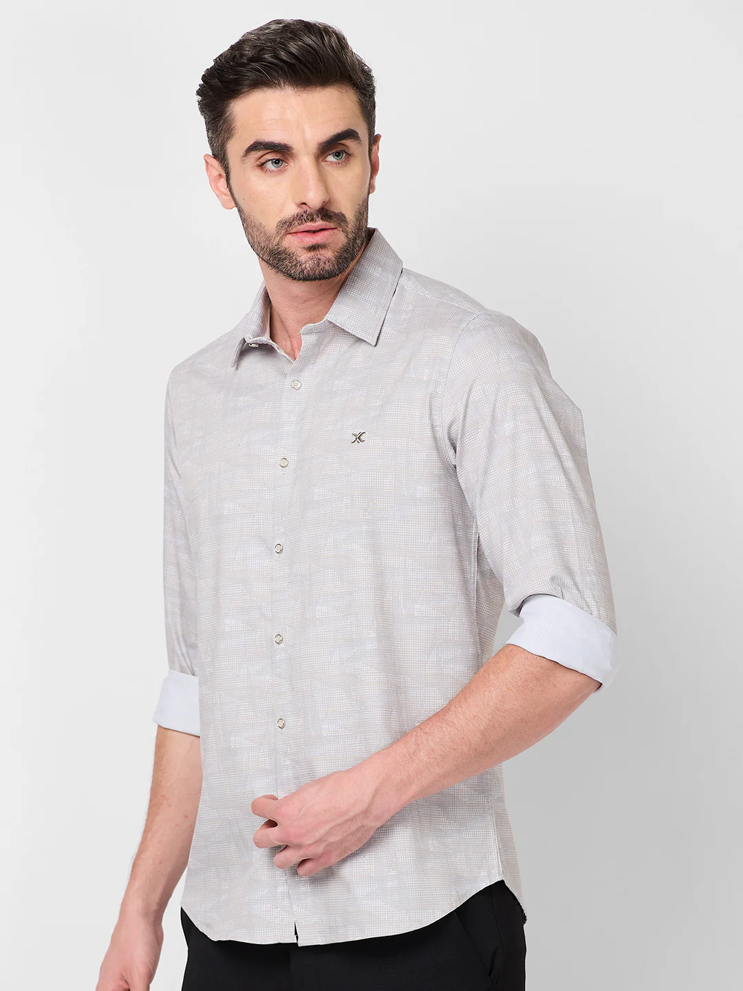 Full Sleeves Slim Fit Beige all-over Tonal Camau print Shirt - Image 6