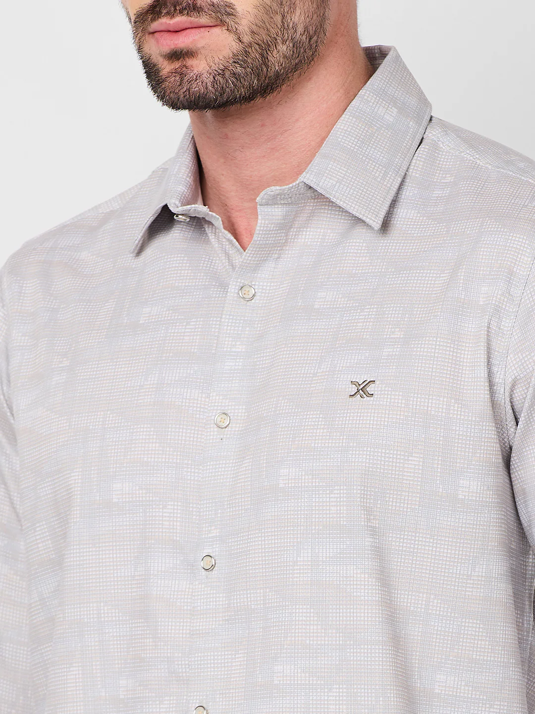 Full Sleeves Slim Fit Beige all-over Tonal Camau print Shirt - Image 7