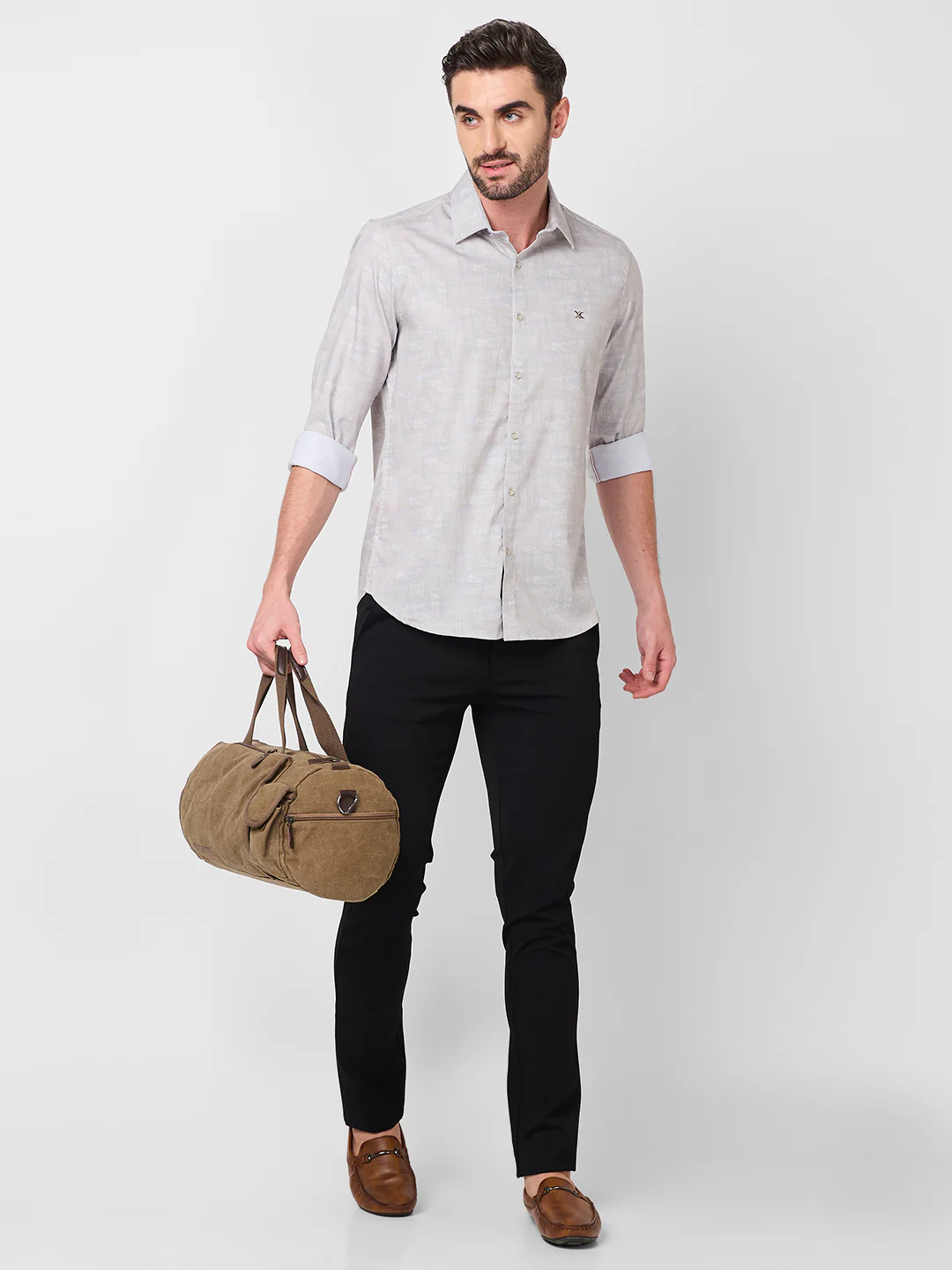 Full Sleeves Slim Fit Beige all-over Tonal Camau print Shirt - Image 8