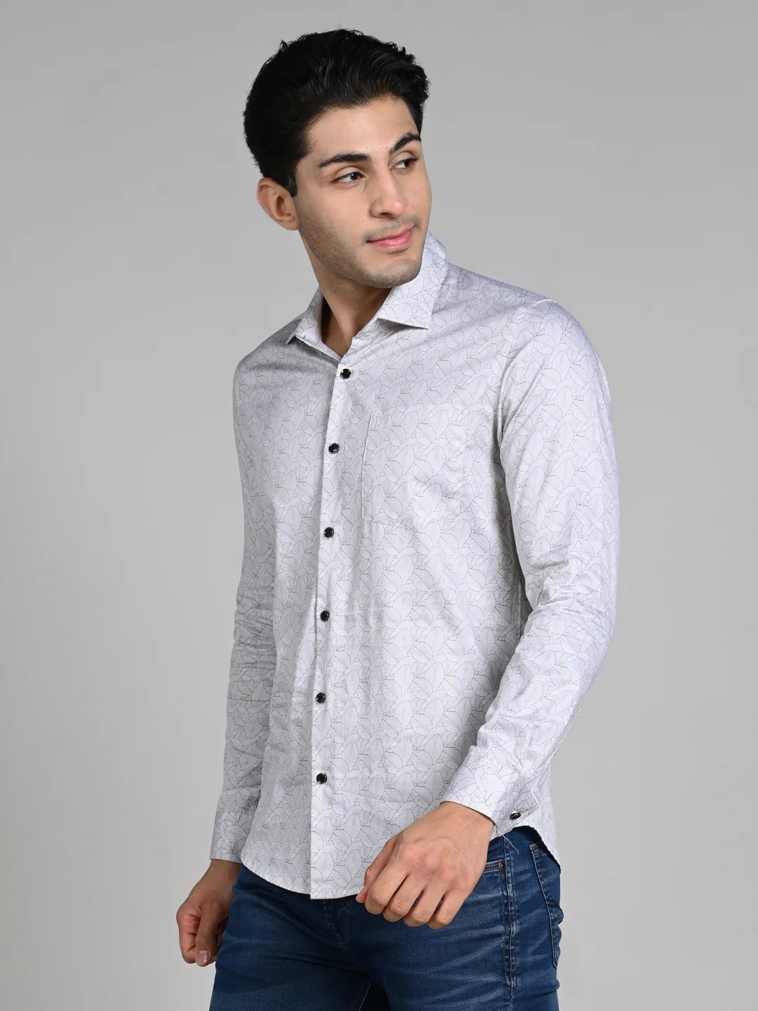 Full Sleeves Slim Fit Beige All Over Abstract Line Print Shirt - Image 6