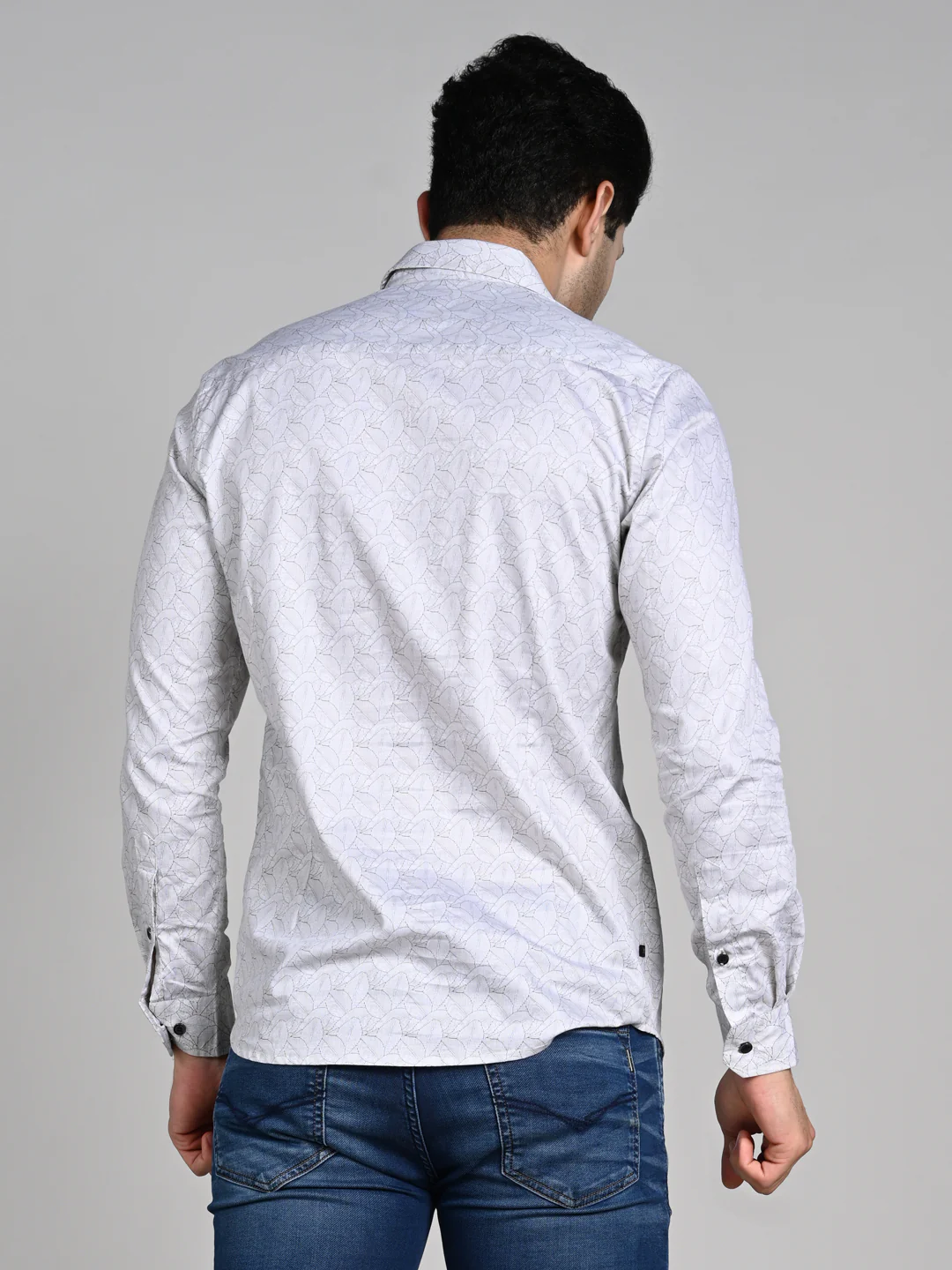 Full Sleeves Slim Fit Beige All Over Abstract Line Print Shirt - Image 7