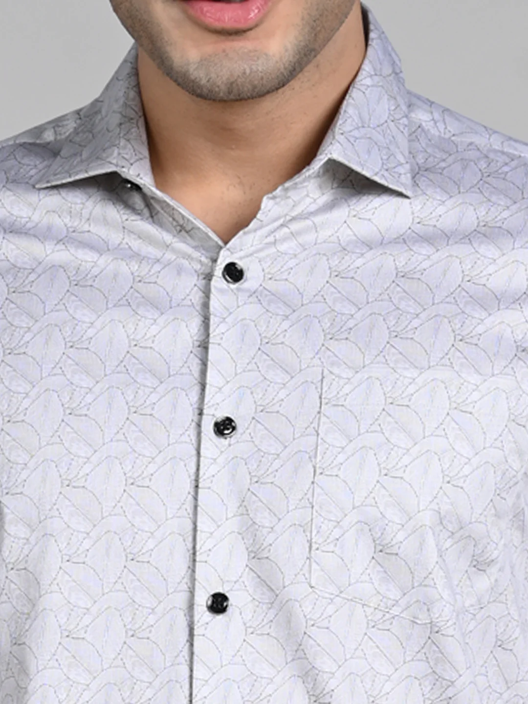 Full Sleeves Slim Fit Beige All Over Abstract Line Print Shirt - Image 8