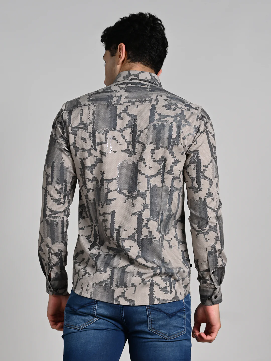 Full Sleeves Slim Fit Camel All over Abstract Dobby Textured Print Shirt - Image 7