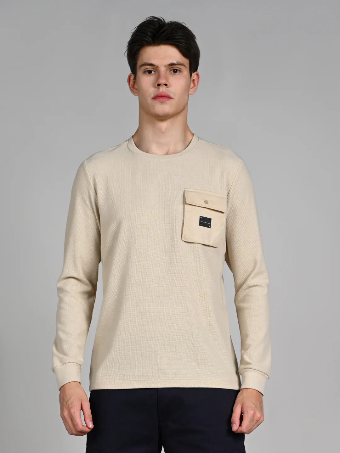 Killer Men Beige Solid Slim Fit T-Shirts - Image 4