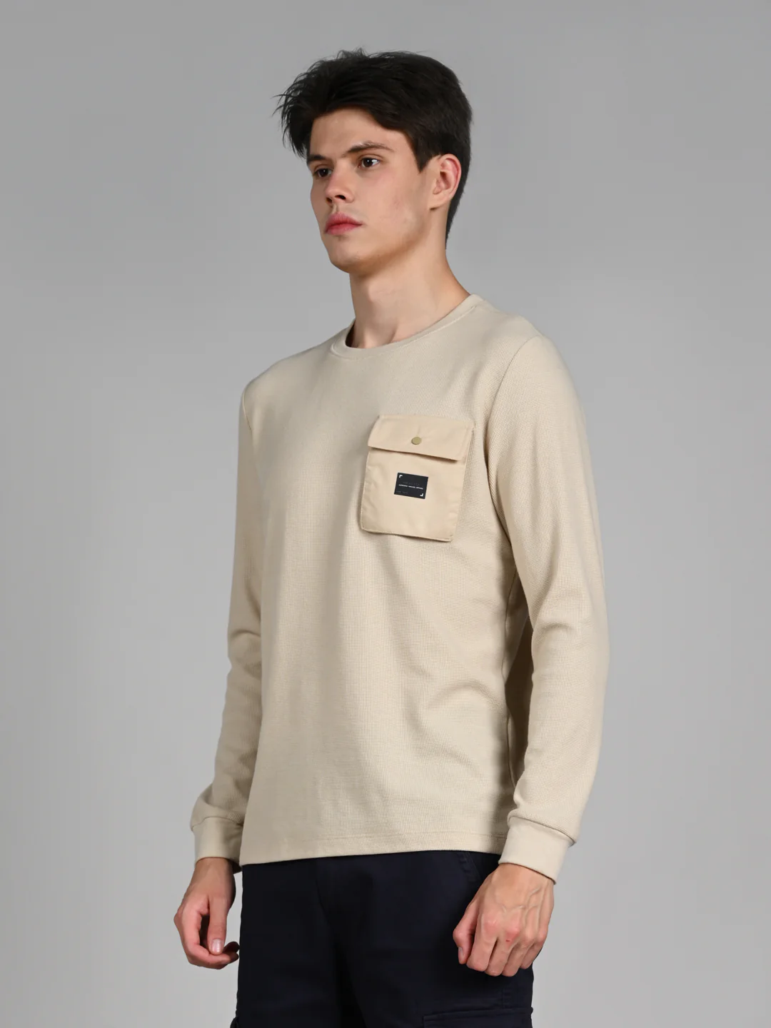 Killer Men Beige Solid Slim Fit T-Shirts - Image 5