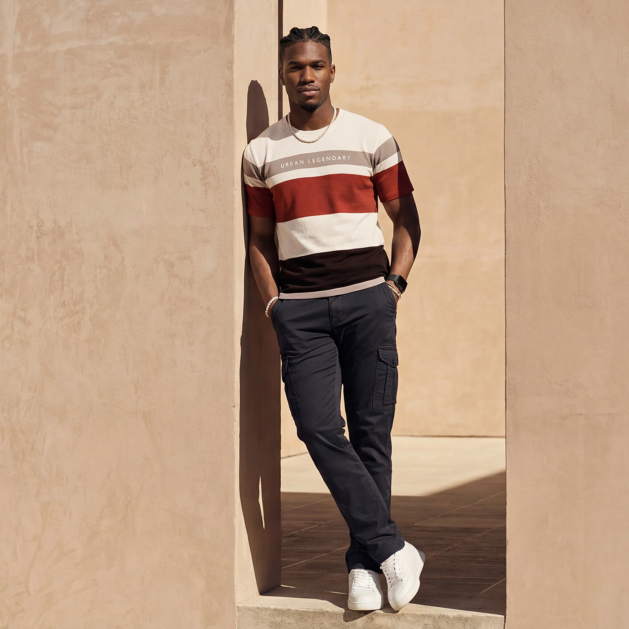 Killer Men Beige Stripe Slim Fit T-Shirts