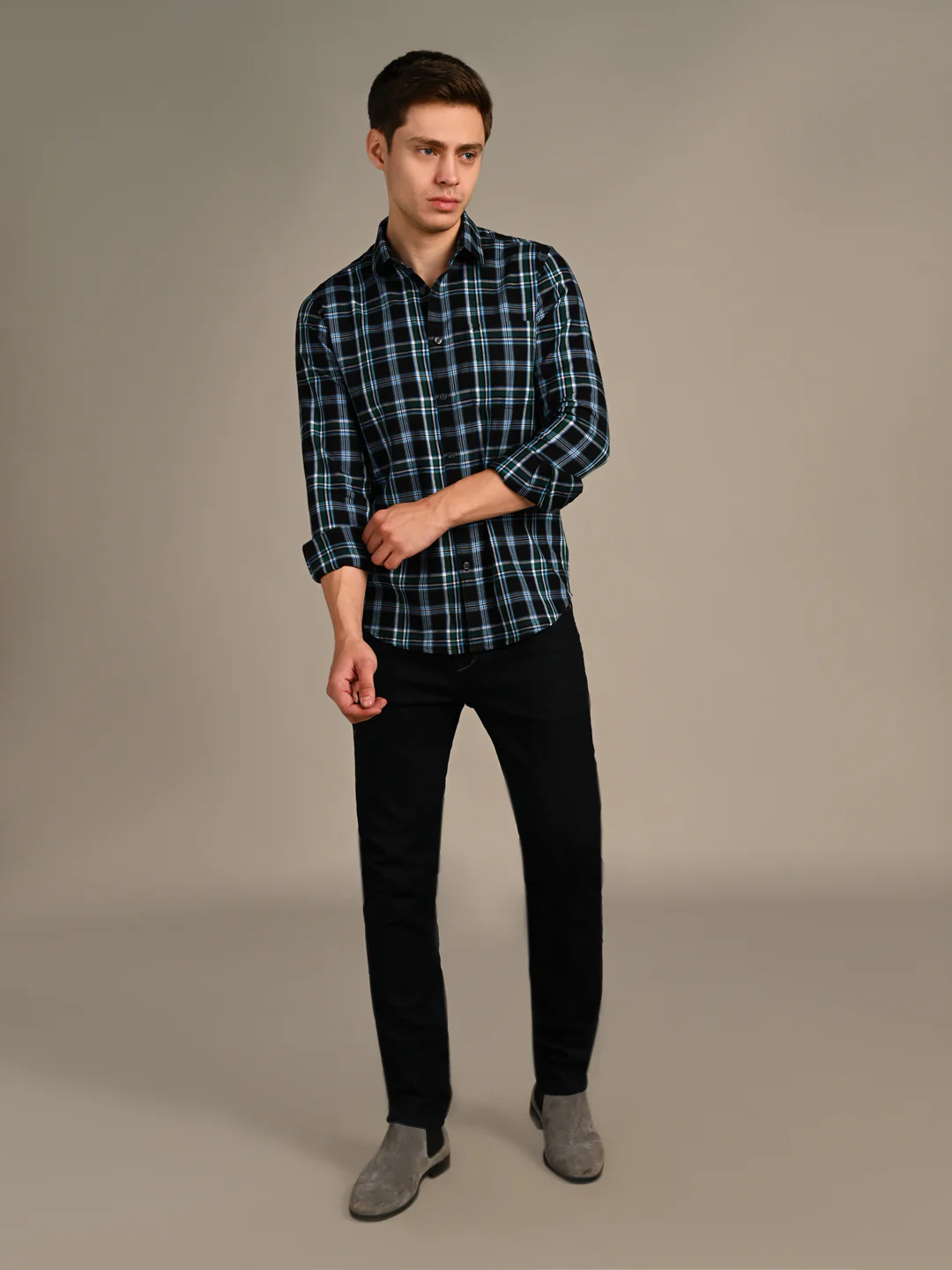 Full Sleeves Staight Fit Black Oxford Checks Shirt - Image 3