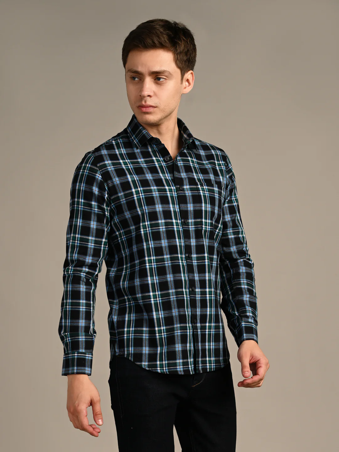 Full Sleeves Staight Fit Black Oxford Checks Shirt - Image 5