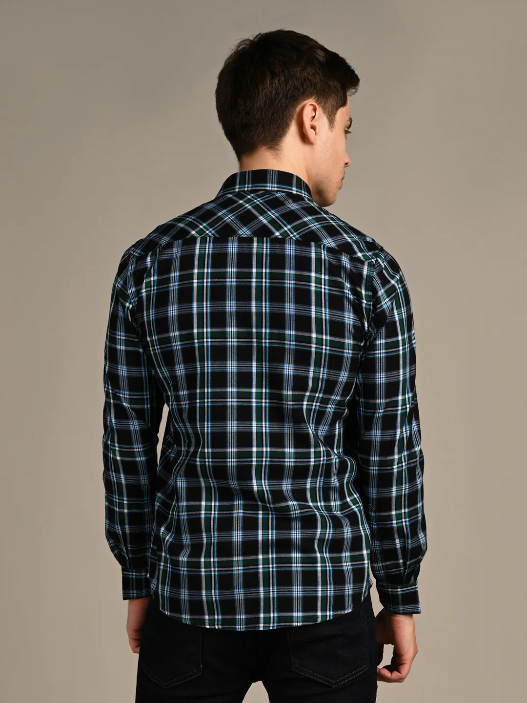 Full Sleeves Staight Fit Black Oxford Checks Shirt - Image 7