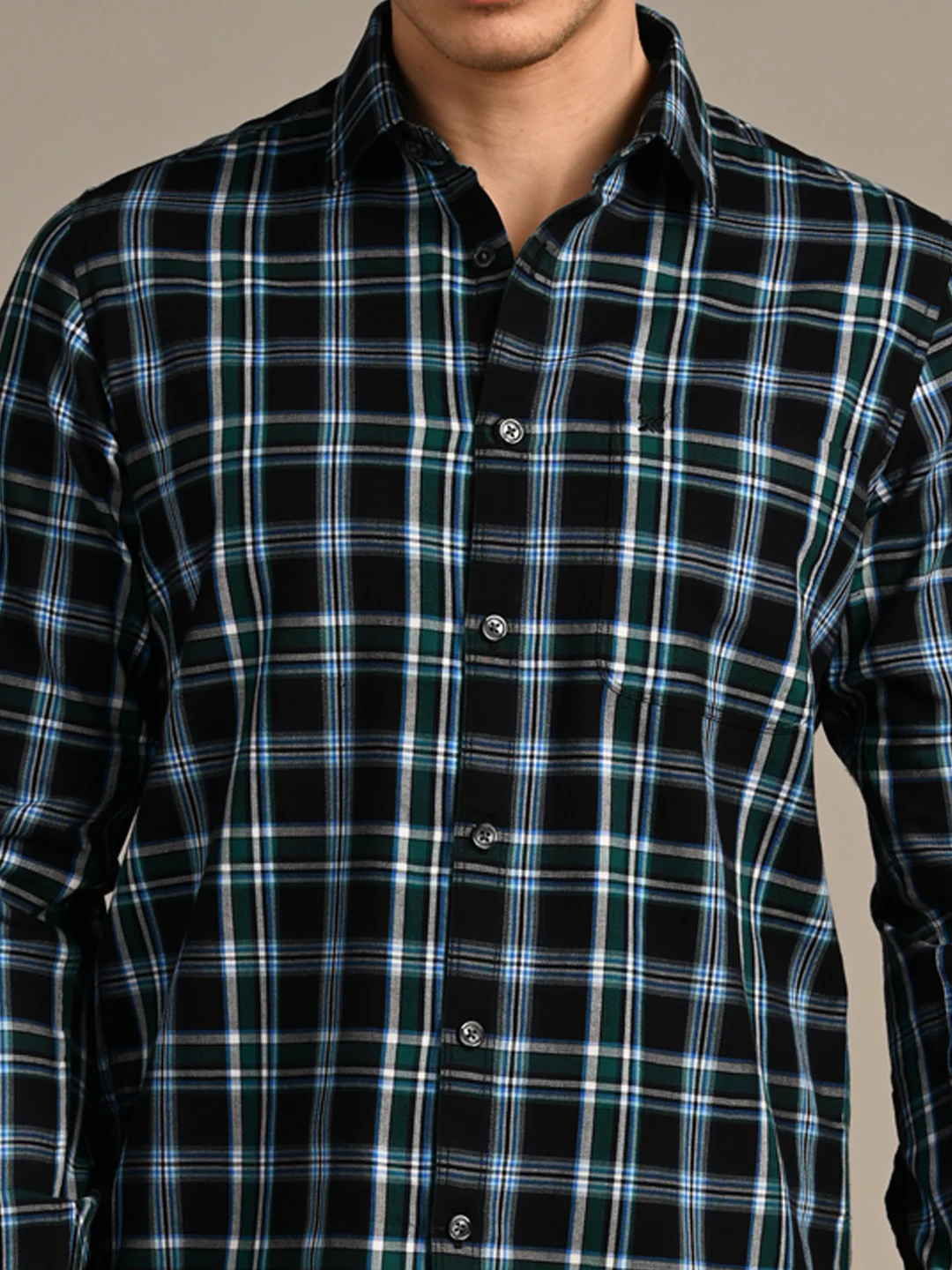 Full Sleeves Staight Fit Black Oxford Checks Shirt - Image 8