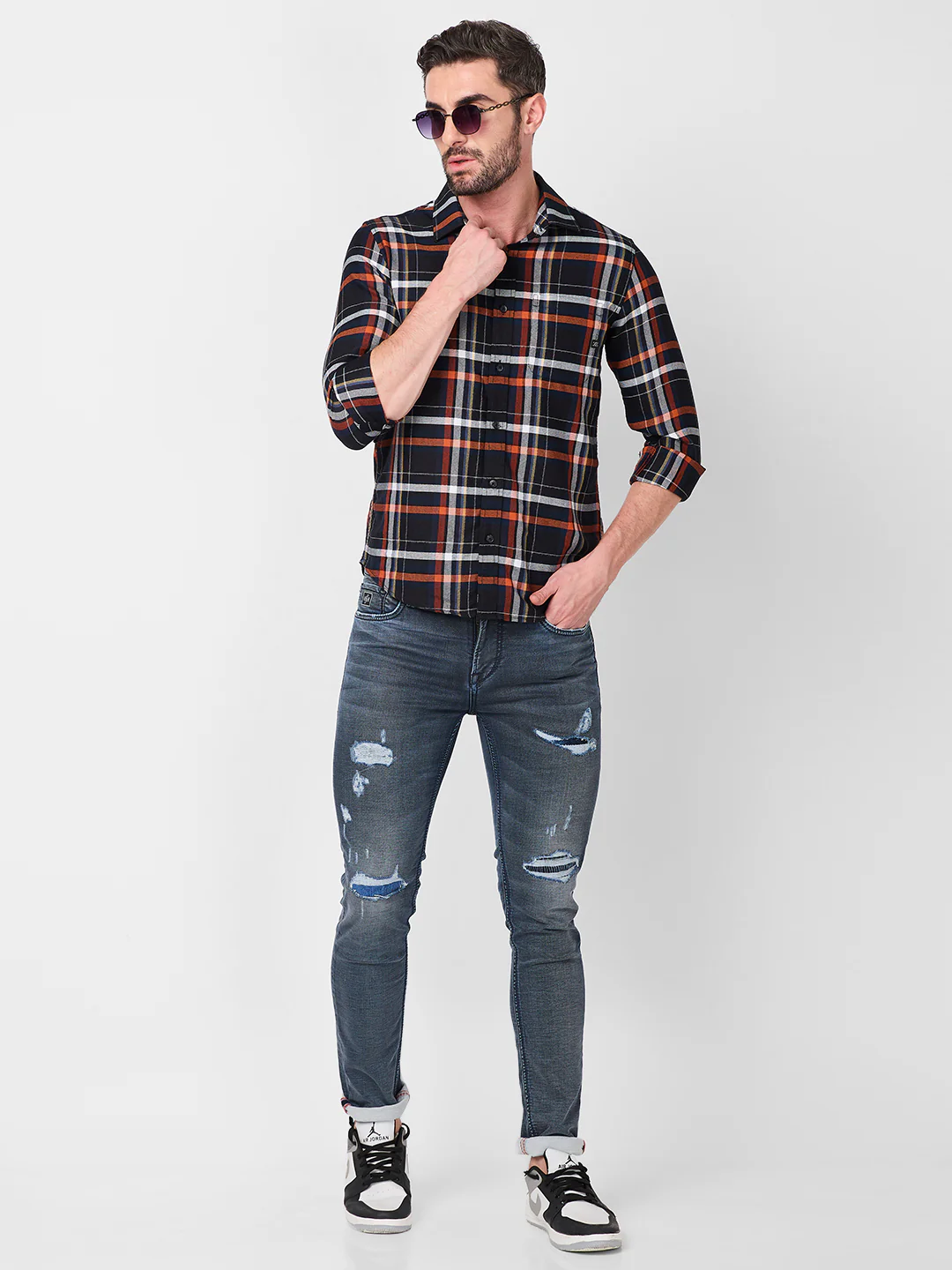 Full Sleeves Slim Fit Black Structure Checks Shirt - Image 8