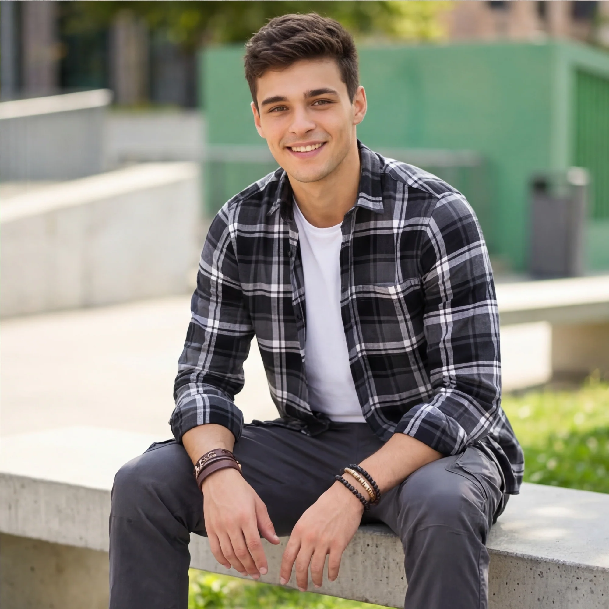 Full Sleeves Slim Fit Black Herringbone Checks Shirt - Image 2