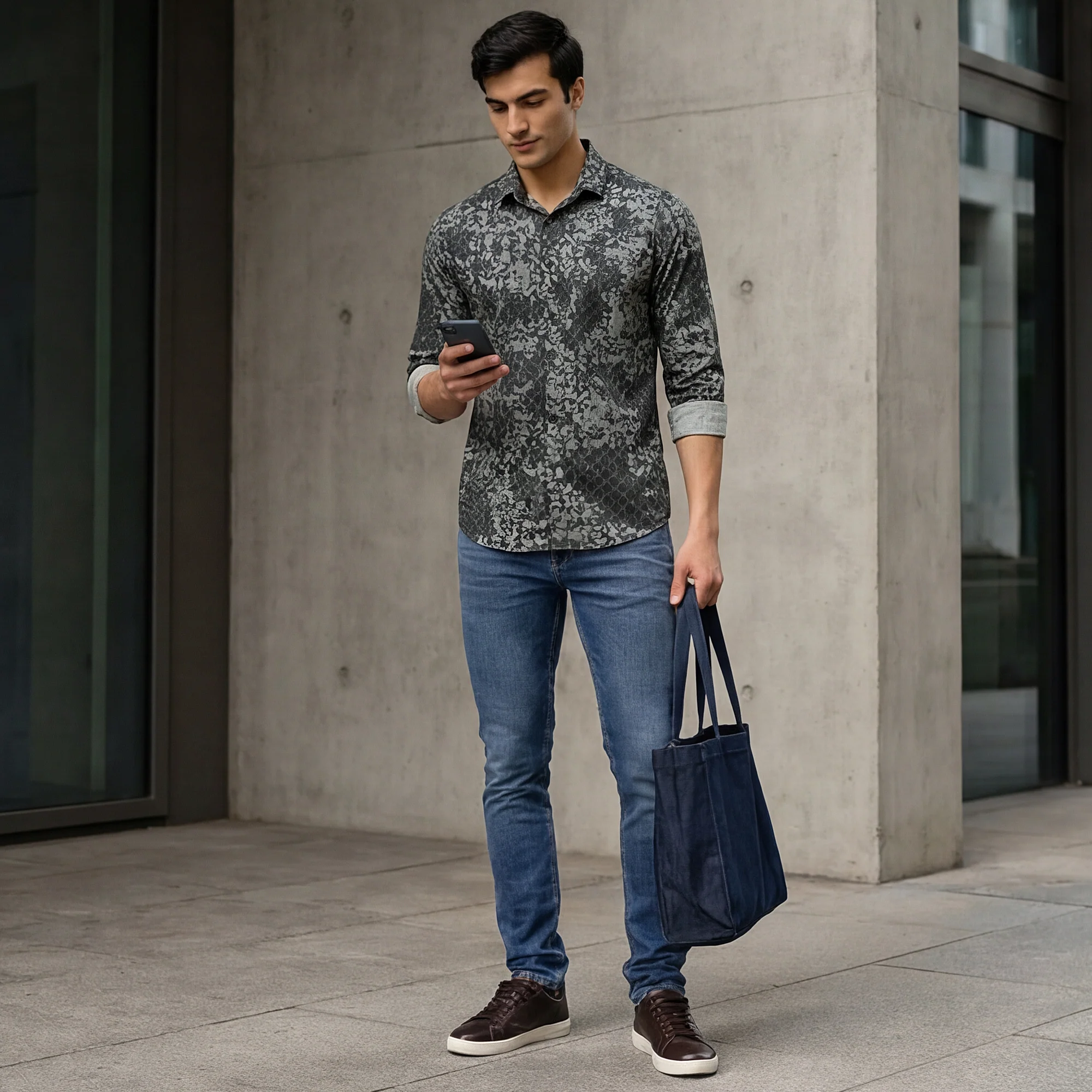 Full Sleeves Slim Fit Black all-over Abstract Geometric print Shirt