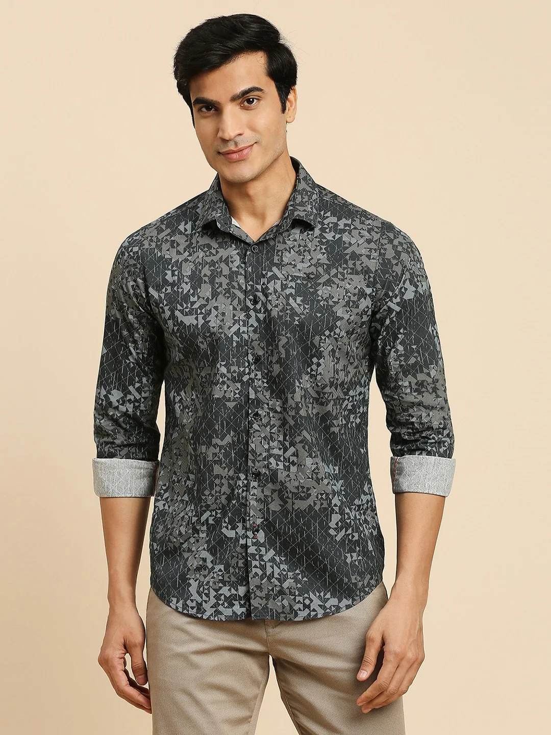 Full Sleeves Slim Fit Black all-over Abstract Geometric print Shirt - Image 3