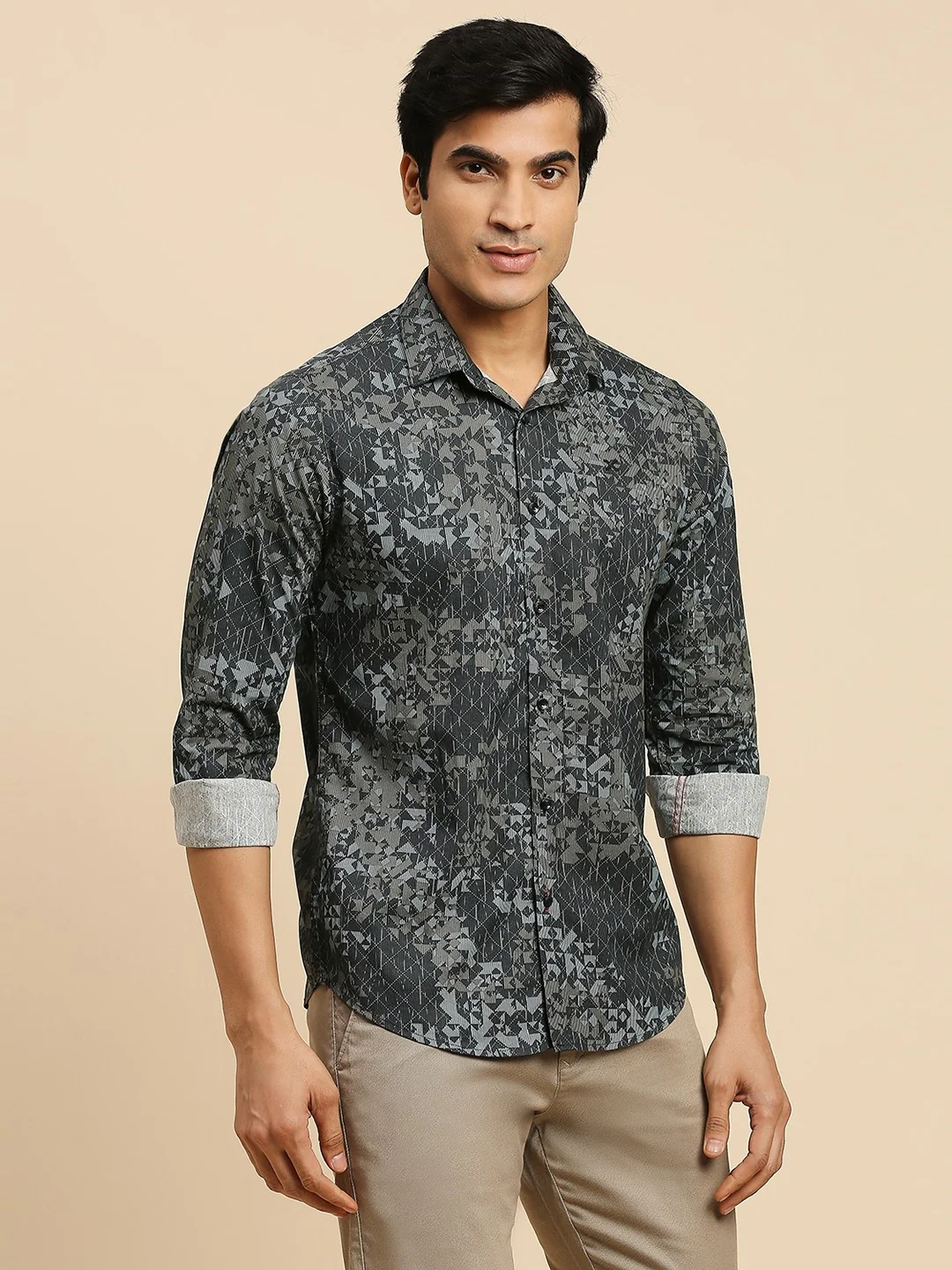 Full Sleeves Slim Fit Black all-over Abstract Geometric print Shirt - Image 5