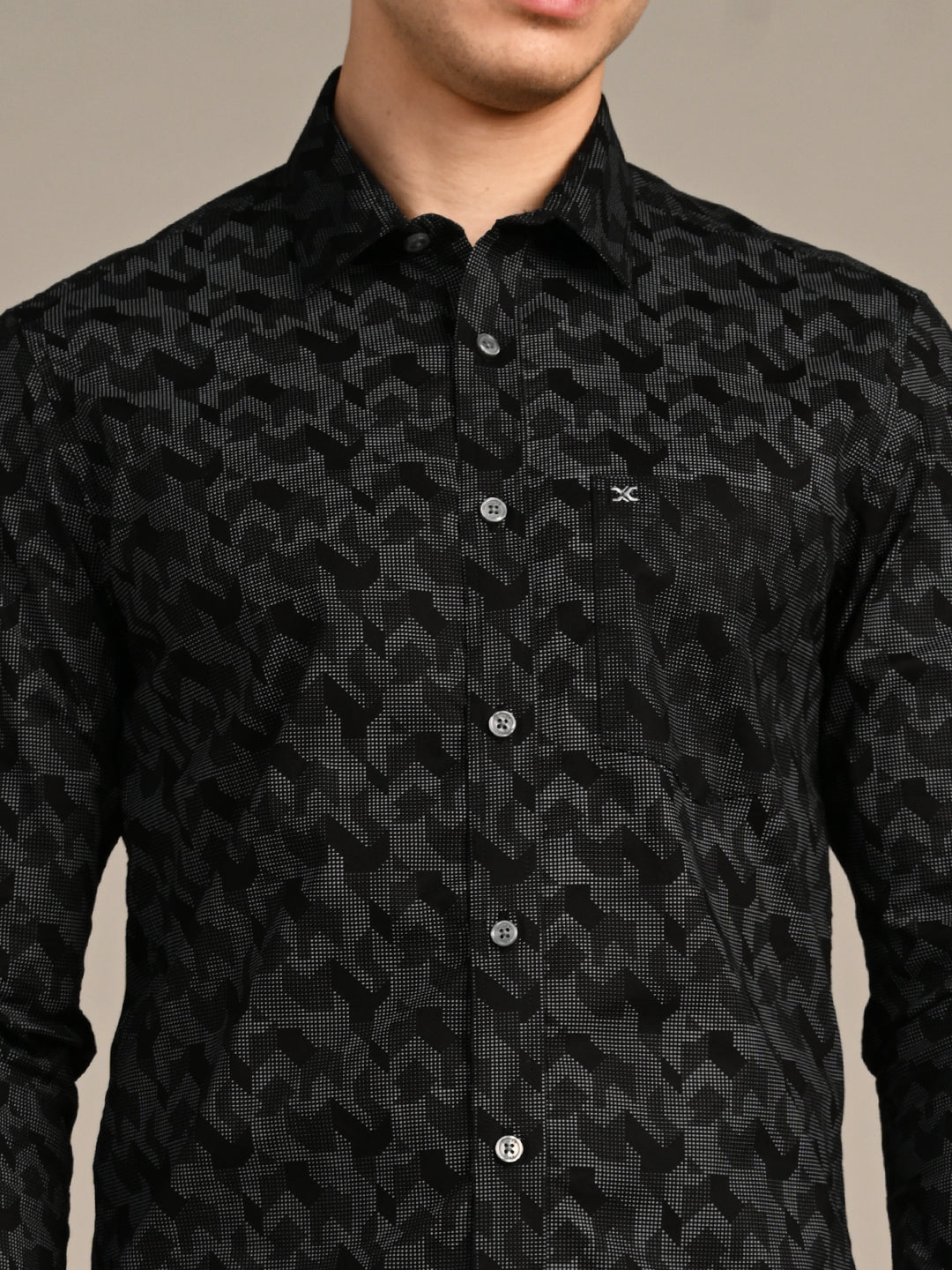 Full Sleeves SlimFit Black All-Over Abstract Geometric Print Shirt - Image 8