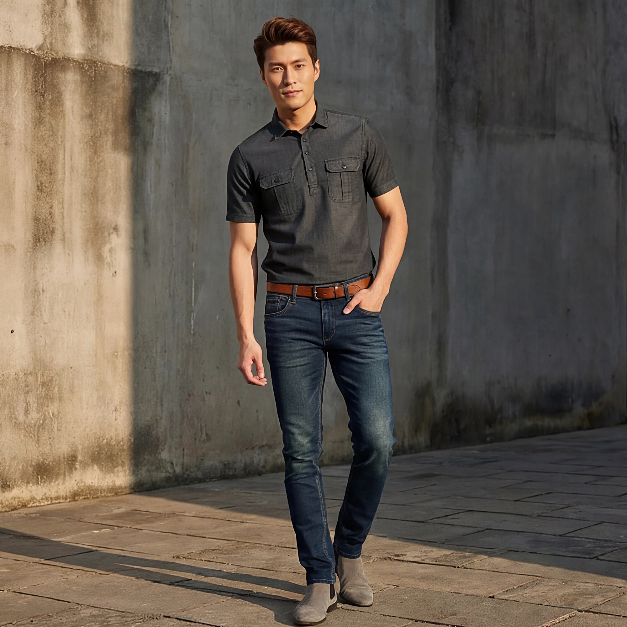 Short sleeves Slim Fit  Mid Black Washed kurta Placket Indigo Solid Shirt