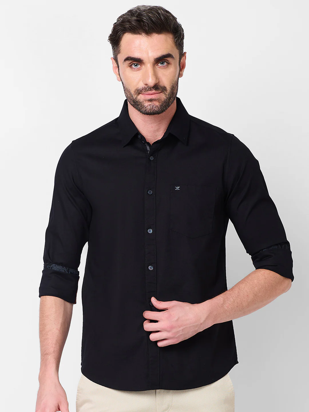 Full Sleeves Slim Fit Black Dobby Structure Button-Down Solid Shirt - Image 3