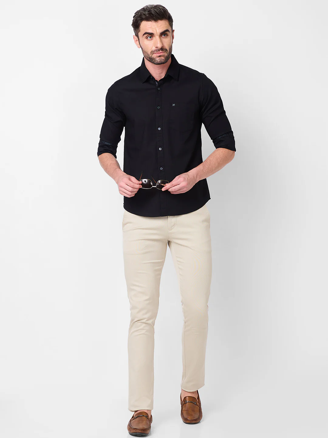 Full Sleeves Slim Fit Black Dobby Structure Button-Down Solid Shirt - Image 4