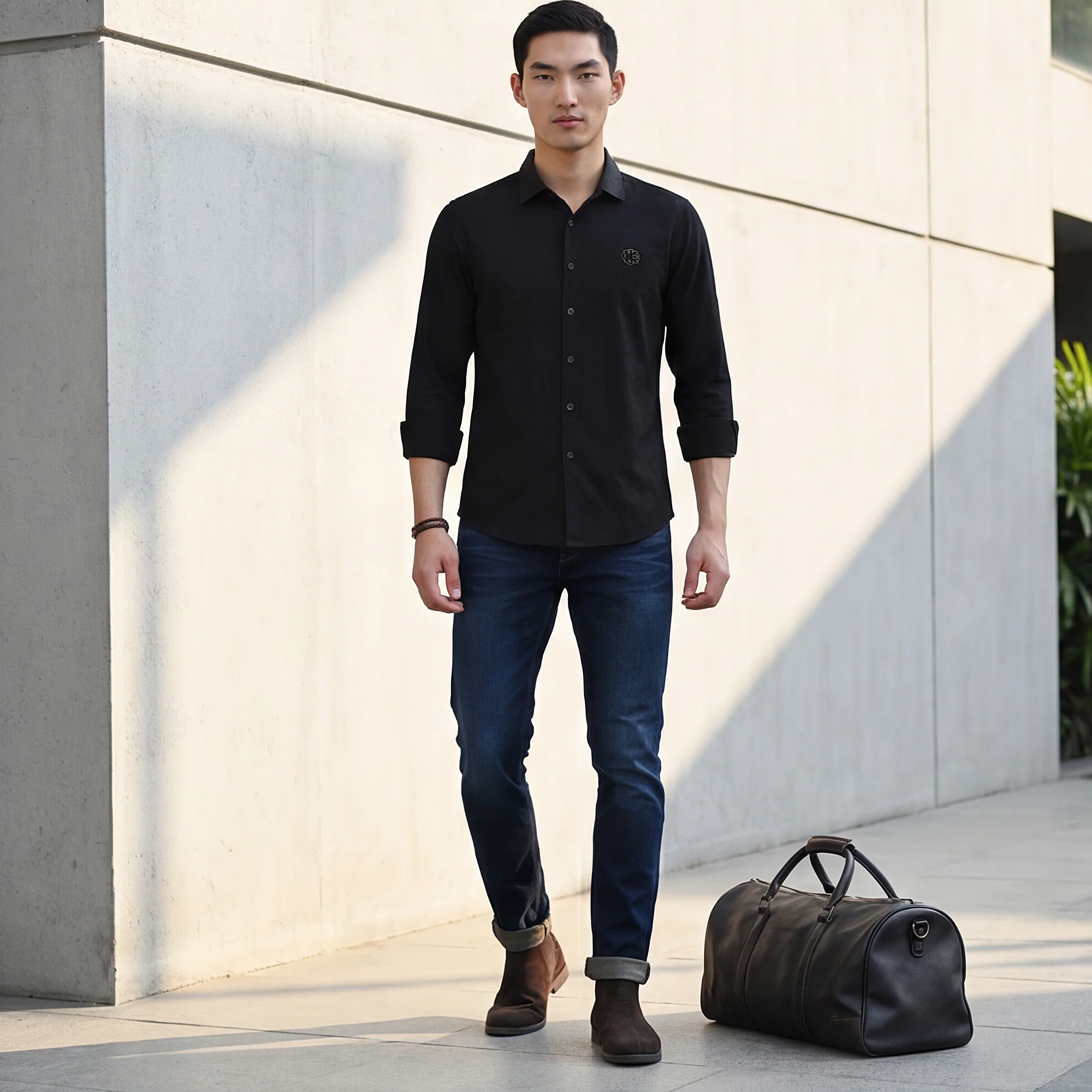 Full Sleeves Slim Fit Black Textured Solid Knit Shirt
