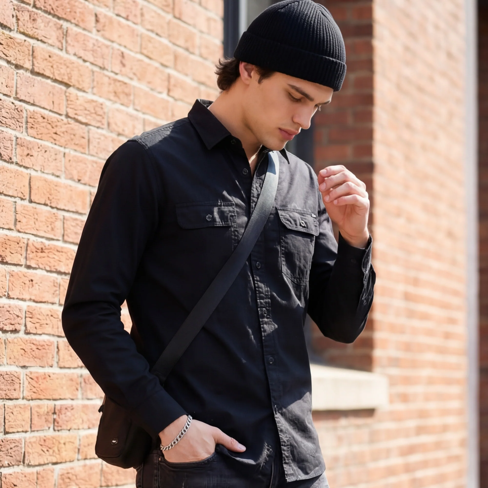 Full Sleeves Straight Fit Black Double Pocket Solid Shirt - Image 2