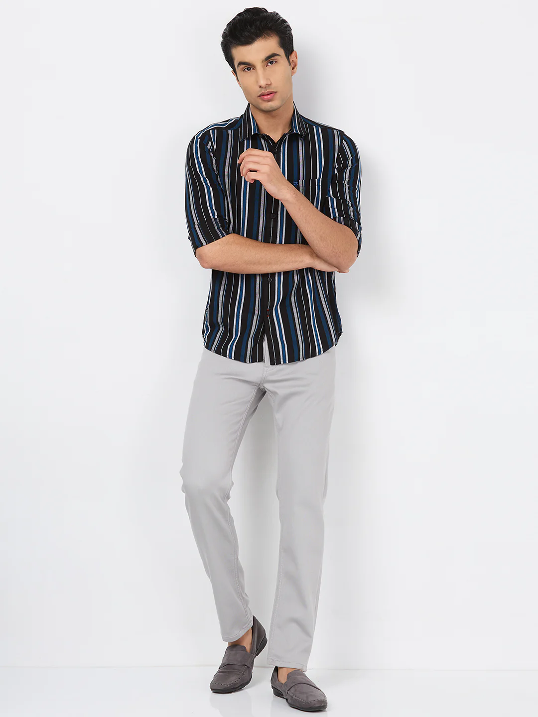 Full sleeves Slim Fit Black Structured Striper Shirt - Image 3