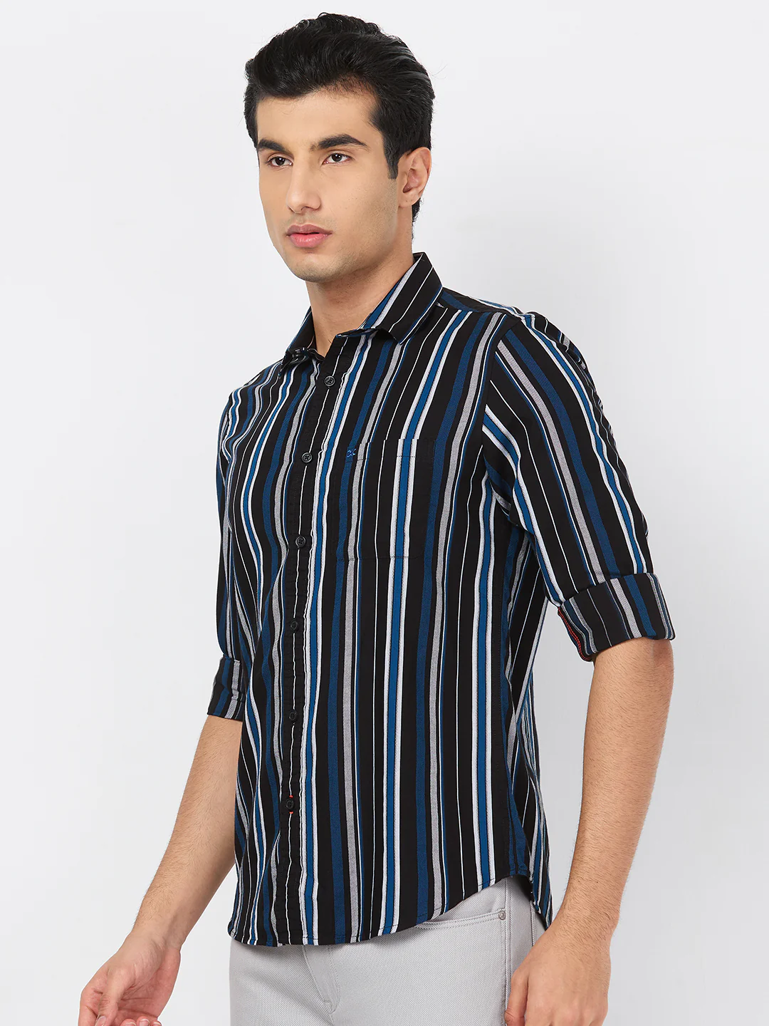 Full sleeves Slim Fit Black Structured Striper Shirt - Image 6