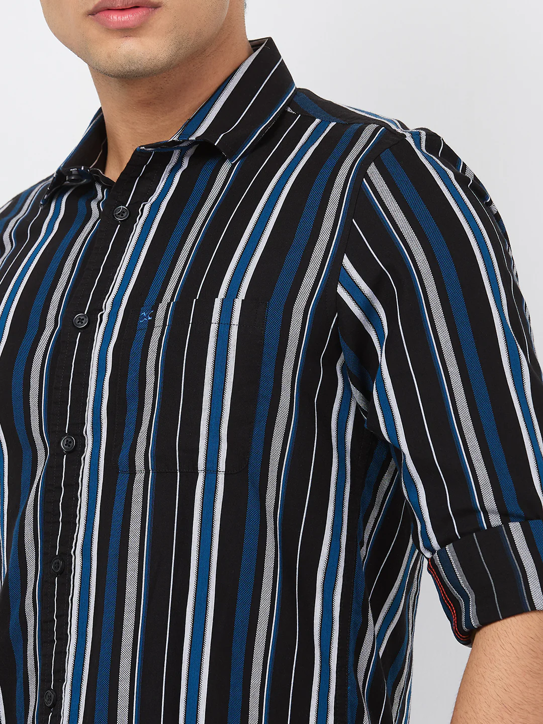 Full sleeves Slim Fit Black Structured Striper Shirt - Image 7