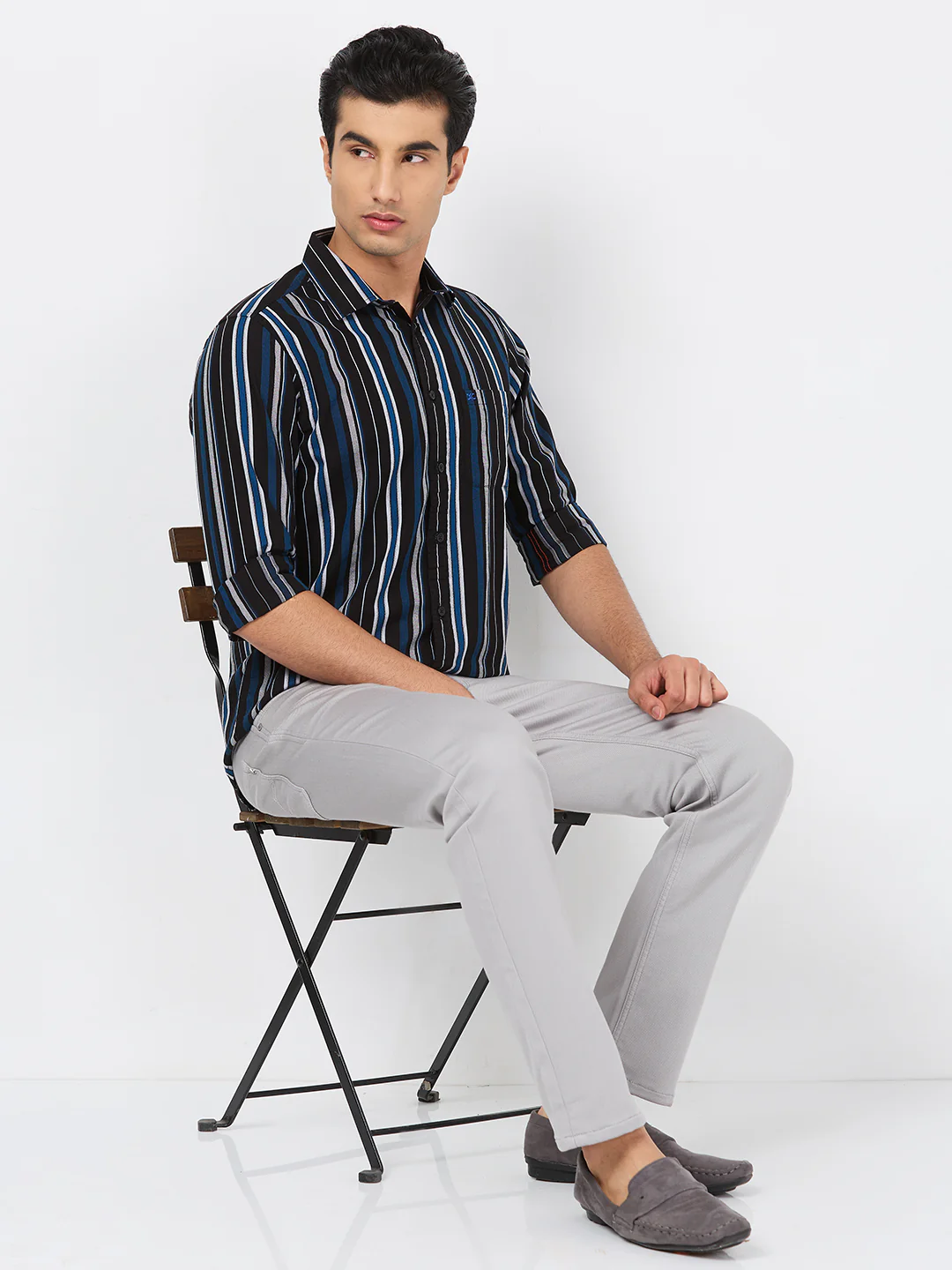 Full sleeves Slim Fit Black Structured Striper Shirt - Image 8