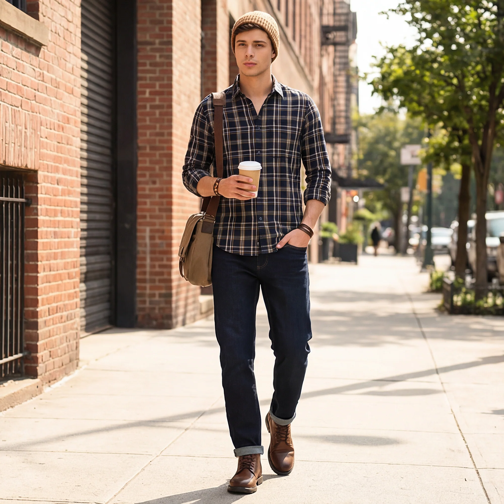 Full Sleeves Staight Fit Navy Oxford Checks Shirt