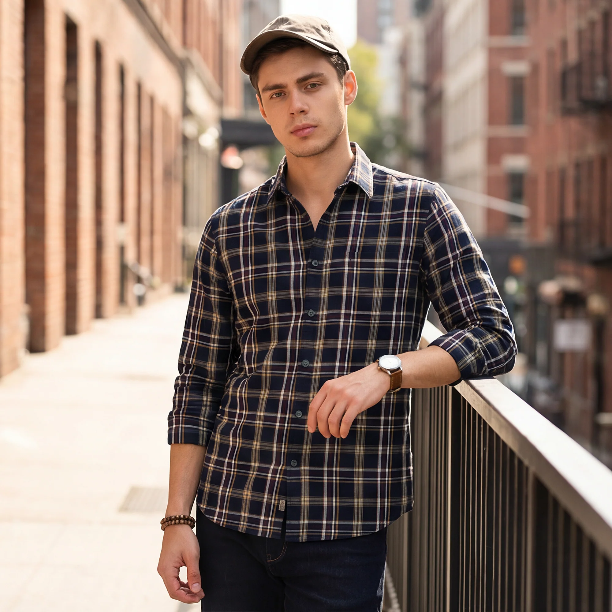 Full Sleeves Staight Fit Navy Oxford Checks Shirt - Image 2
