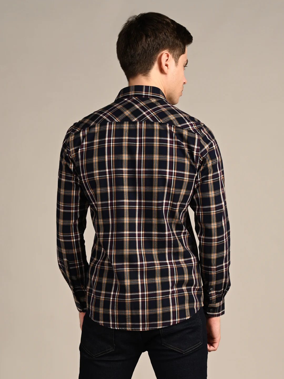 Full Sleeves Staight Fit Navy Oxford Checks Shirt - Image 7