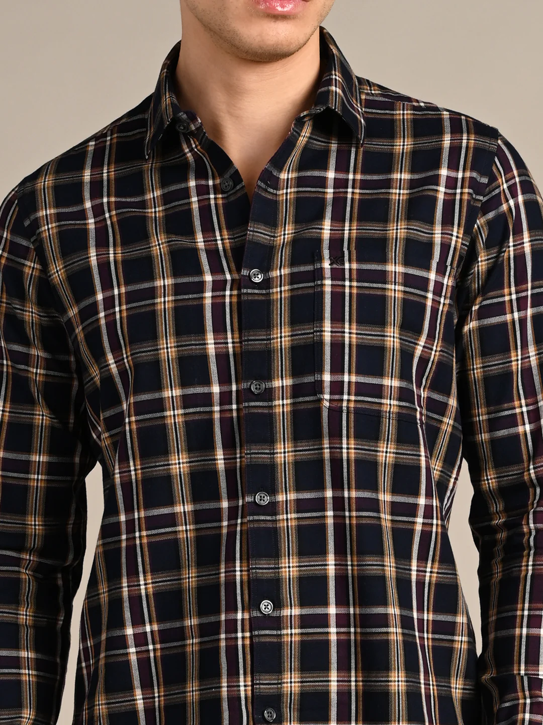 Full Sleeves Staight Fit Navy Oxford Checks Shirt - Image 8