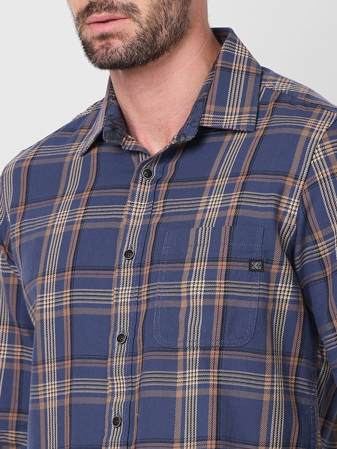Full Sleeves Slim Fit Slate Blue Cavalry Checks Shirt - Image 7