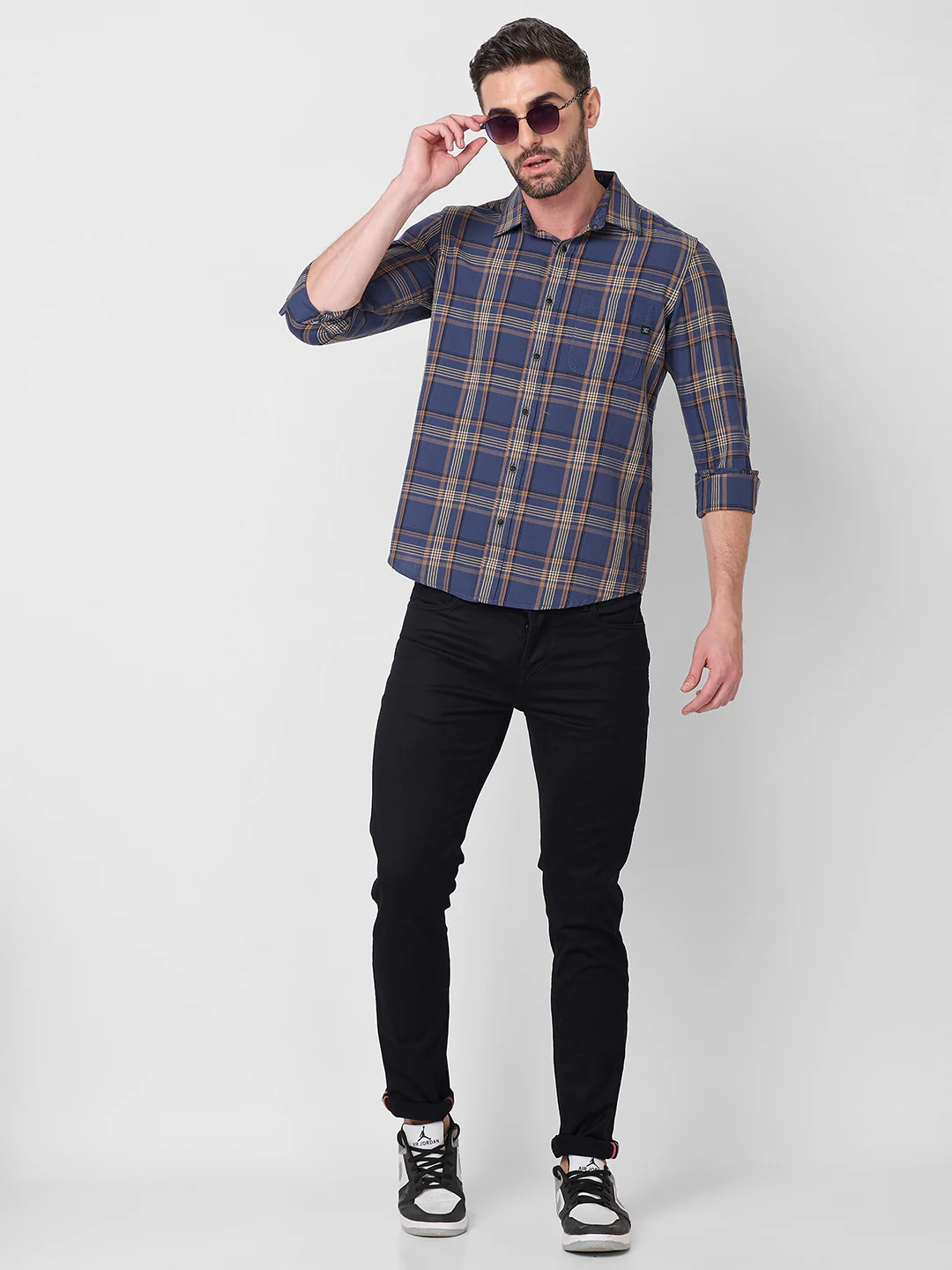 Full Sleeves Slim Fit Slate Blue Cavalry Checks Shirt - Image 8