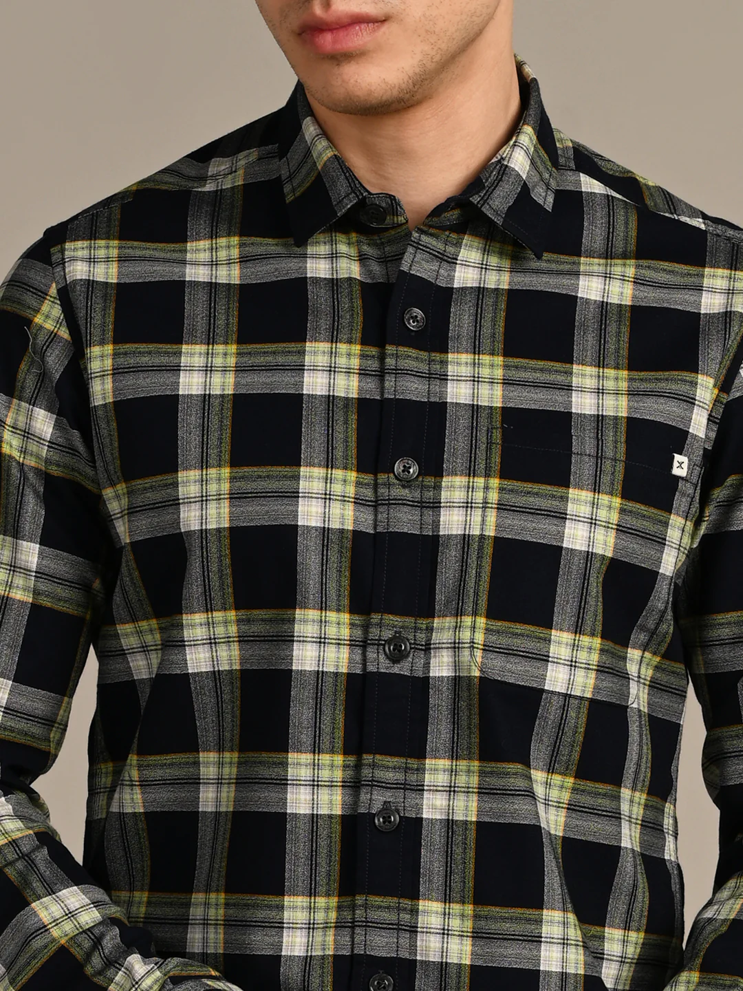 Full Sleeves Slim Fit Navy Crepe Weave Checks Shirt - Image 8