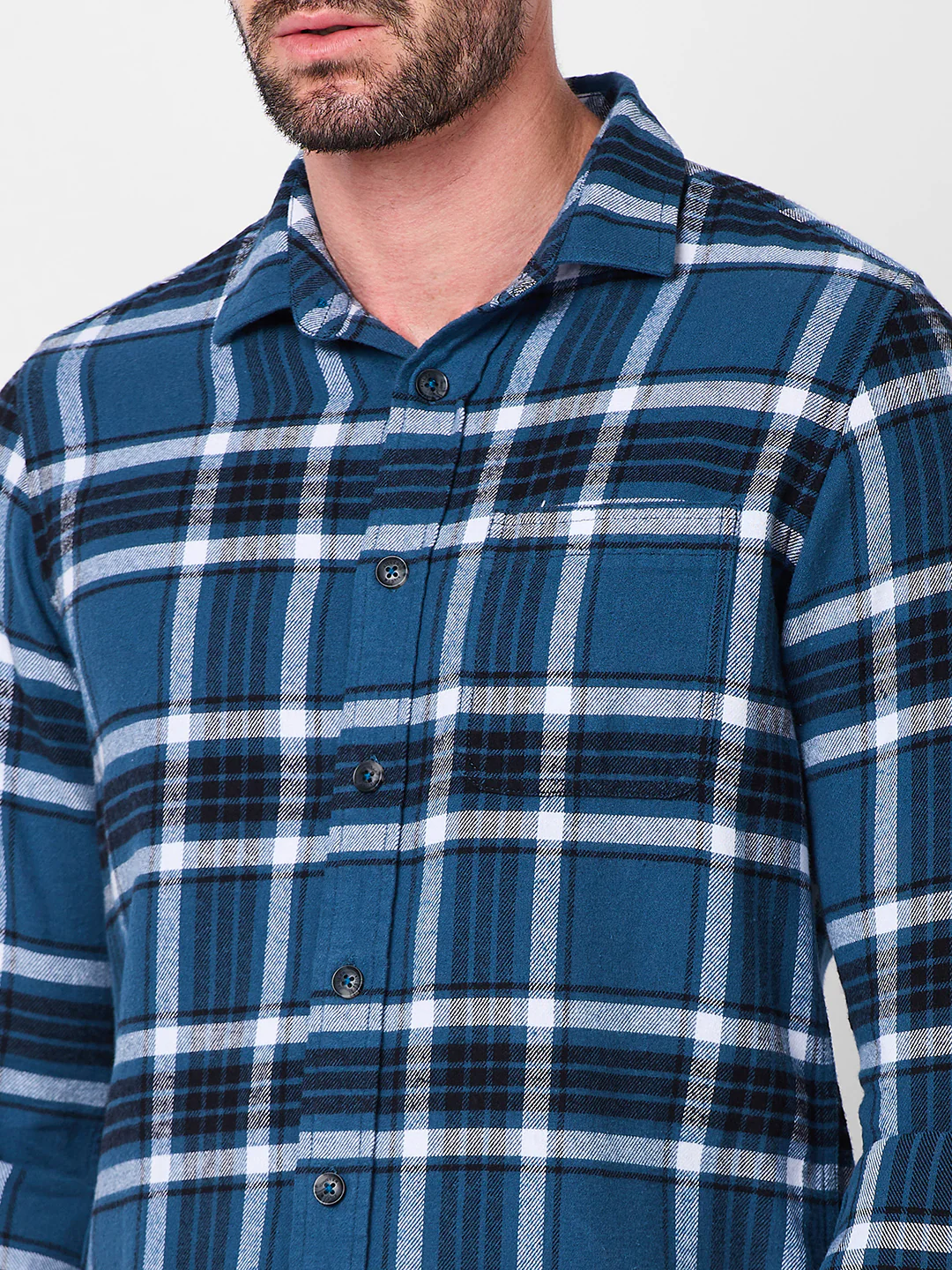 Full sleeves Slim Fit Blue Brushed Checks Shirt - Image 7