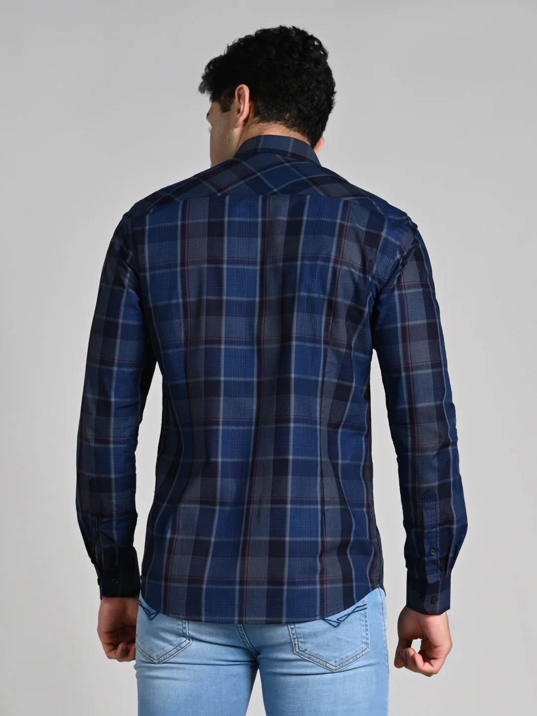 Full Sleeves Slim Fit Navy Tonal Checks Shirt - Image 7