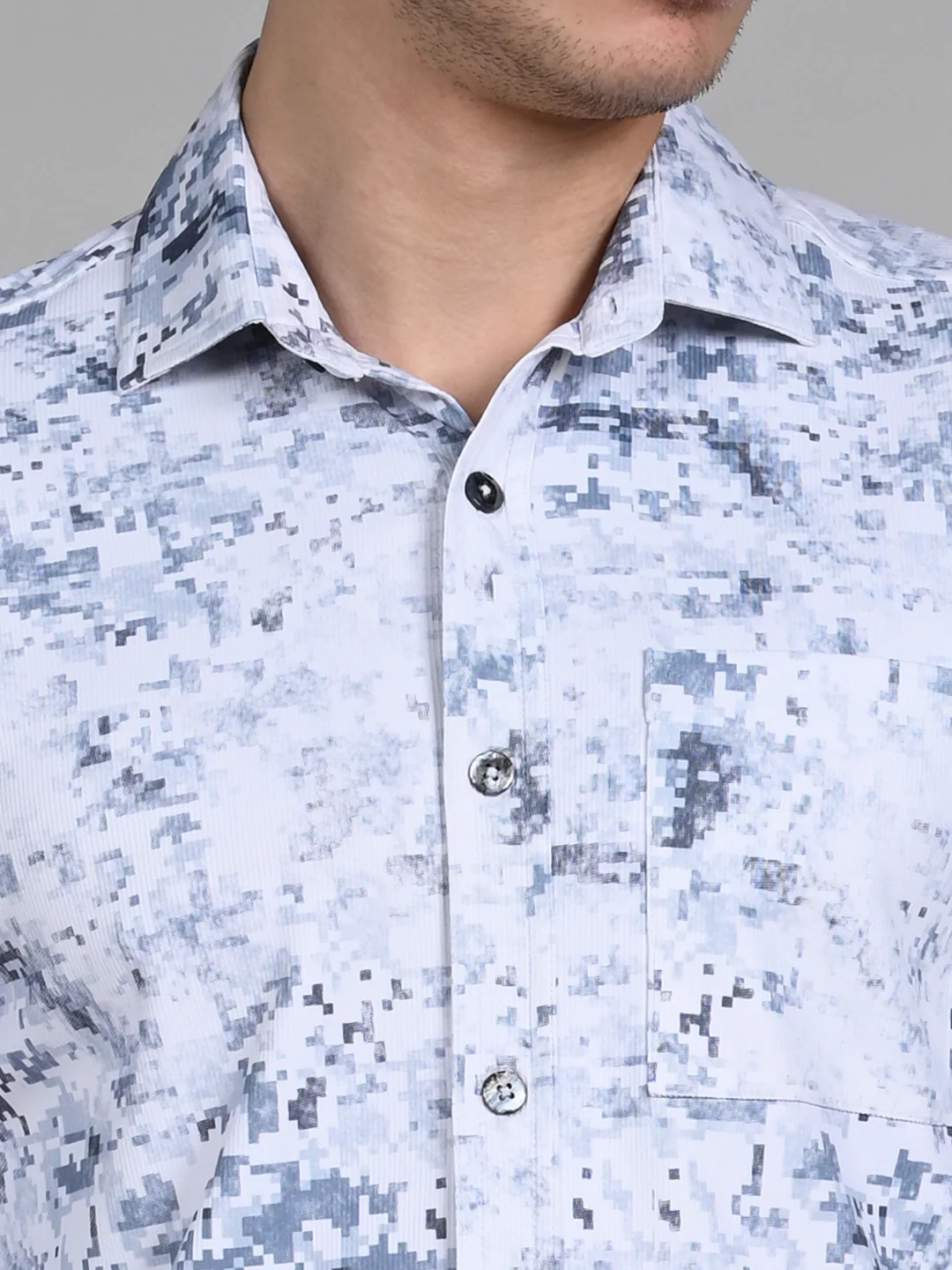 Full Sleeves Slim Fit Blue All Over Digital Camou Print Knit Shirt - Image 8