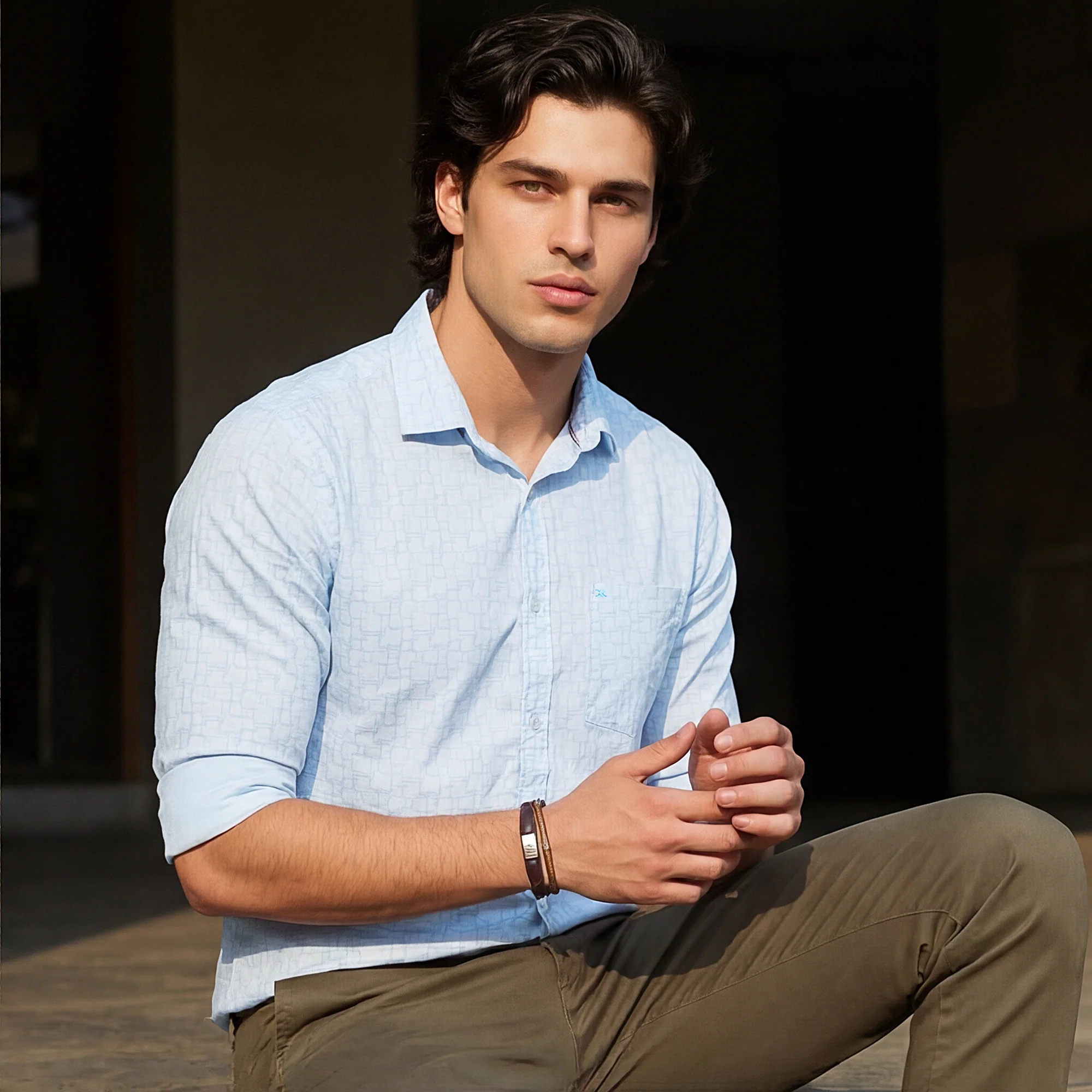 Full sleeves Slim Fit Blue Geomatric Linear Print Shirt - Image 2