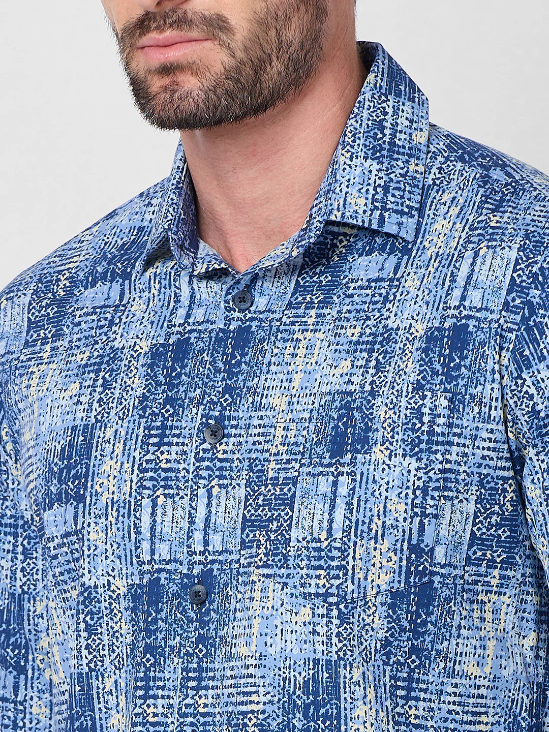 Full Sleeves Slim Fit Brown Grunge Geometric Print Shirt - Image 7
