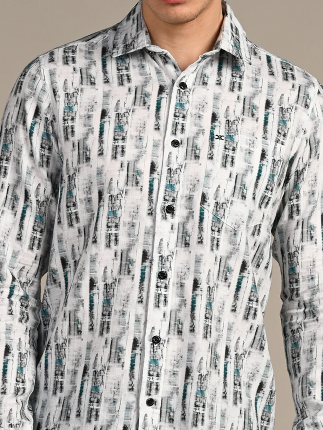 Full Sleeves Slim Fit White Abstract Textured Stripe Print Shirt - Image 8