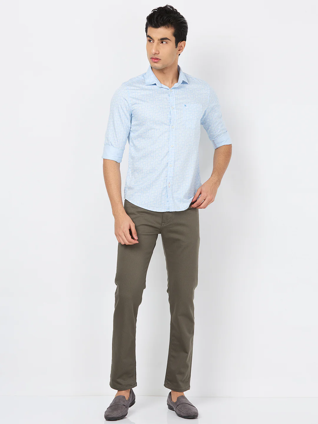 Full sleeves Slim Fit Blue Geomatric Linear Print Shirt - Image 3