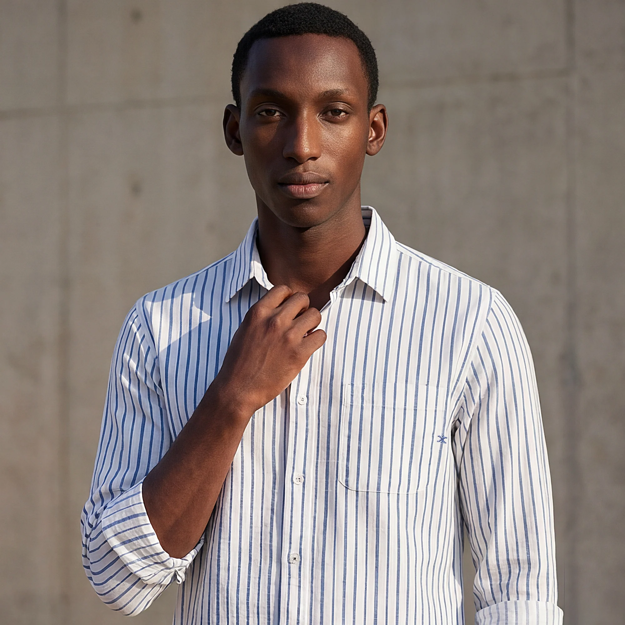 Full sleeves Slim Fit Blue Dobby Structure Printed Stripe Shirt - Image 2