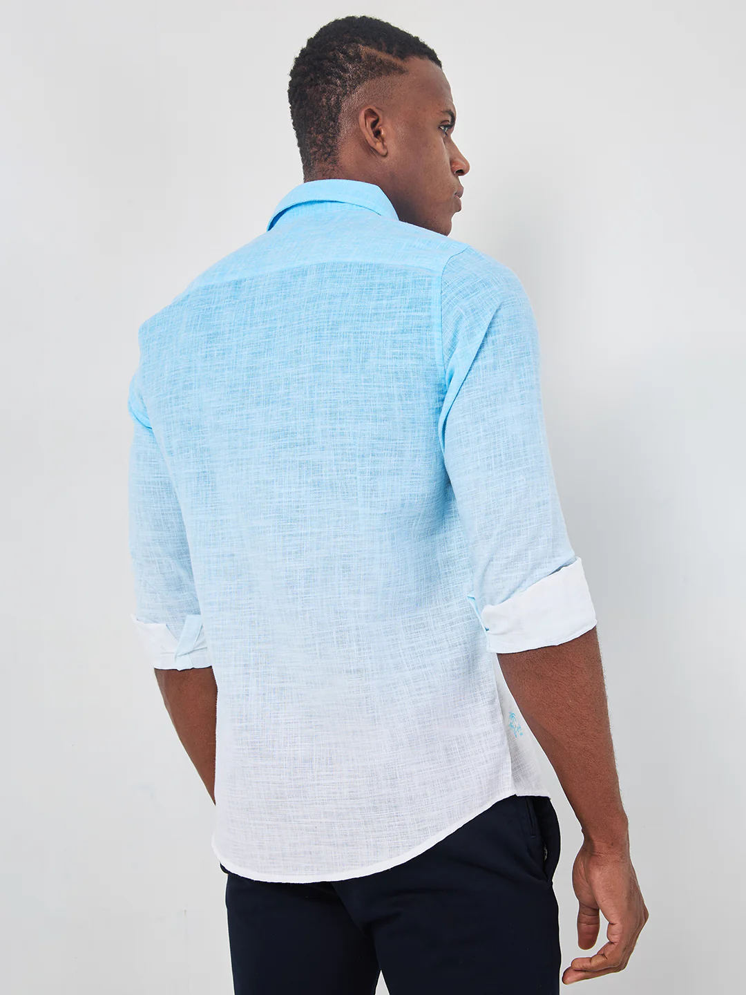 Full sleeves Slim Fit Blue Ombre Slub Print Shirt - Image 5